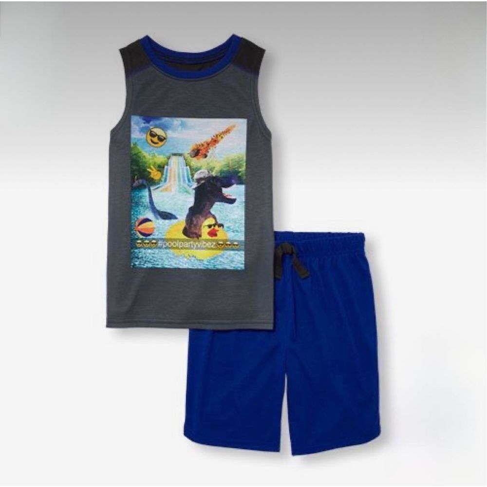 Children’s Place Boys Sleeveless 'Hashtag Pool Party Vibez' Dino Snap Pajama Set